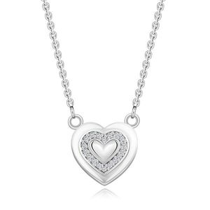 Stříbrný náhrdelník 925 - motiv srdce, řada čirých diamantů obraz