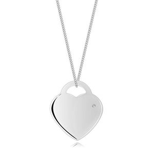 Stříbrný náhrdelník 925 - visací zámek ve tvaru srdce, briliant čiré barvy obraz