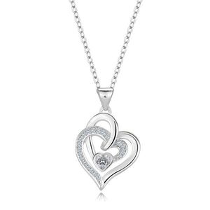 Stříbrný náhrdelník 925 - tři spojená srdce, čiré zirkony obraz