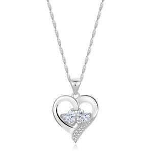 Stříbrný 925 náhrdelník - srdce s širším zahnutým ramenem, srdíčko se zirkony obraz