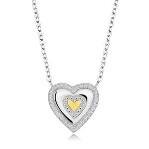 Dvoubarevný náhrdelník ze stříbra 925 - srdce se střídajícími se hladkými a strukturovanými liniemi obraz