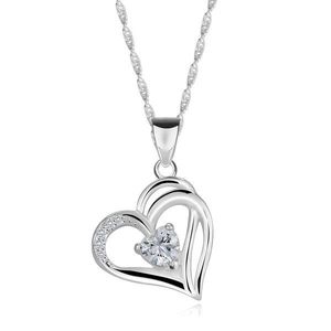 Stříbrný 925 náhrdelník - obrys srdce s dvojitou polovinou, srdíčko se zirkony, zirkony obraz