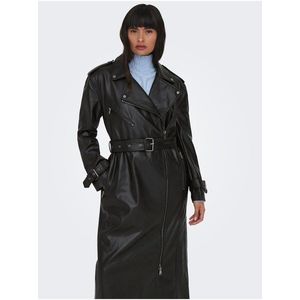 Černý dámský koženkový kabát ONLY Freja obraz