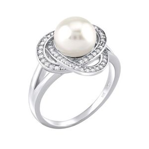 Silvego Stříbrný prsten Laguna s pravou přírodní bílou perlou LPS0044W 48 mm obraz