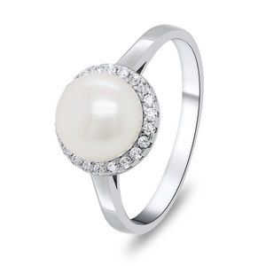 Brilio Silver Elegantní stříbrný prsten s perlou a zirkony RI034W 52 mm obraz