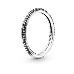 Pandora Minimalistický stříbrný prsten s černými krystaly Me 199679C02 50 mm obraz