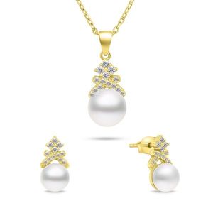 Brilio Silver Půvabný pozlacený set šperků s perlami SET238Y (náušnice, náhrdelník) obraz