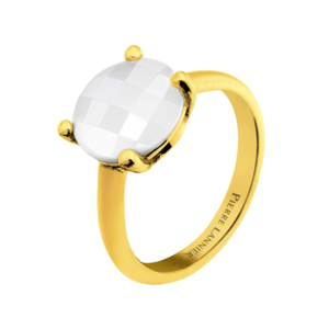 Pierre Lannier Pozlacený prsten s bílým achátem Multiples BJ06A321 52 mm obraz