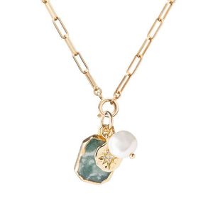 Decadorn Pozlacený náhrdelník s achátem a perlou Chunky obraz