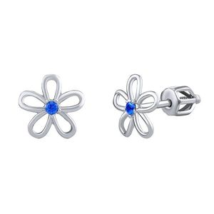 Silvego Stříbrné náušnice - květ s modrým zirkonem na šroubek SILVEGOB31857SBDB obraz