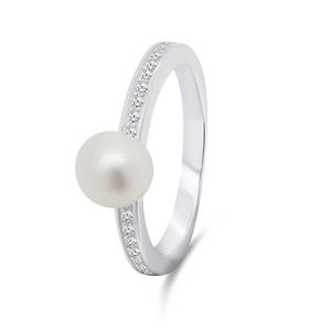 Brilio Silver Elegantní stříbrný prsten s pravou perlou RI055W 50 mm obraz