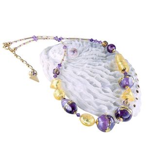 Lampglas Unikátní náhrdelník Violet Shine s 24karátovým zlatem v perlách Lampglas NRO11 obraz