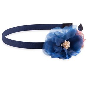 Troli Slušivá modrá čelenka do vlasů s květinami obraz
