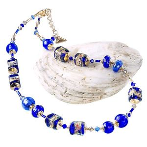 Lampglas Překrásný náhrdelník Blue Passion s 24karátovým zlatem v perlách Lampglas NCU38 obraz