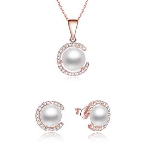 Beneto Pozlacená souprava šperků ze stříbra s pravými perlami AGSET285P-ROSE (náhrdelník, náušnice) obraz