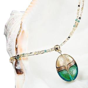 Lampglas Elegantní dámský náhrdelník Green Sea World s perlou Lampglas s 24karátovým zlatem a avanturínem NP26 obraz