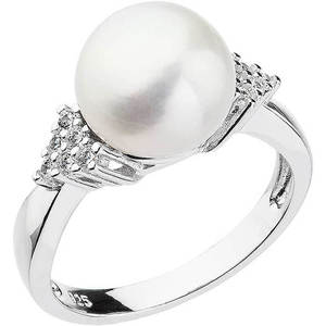 Evolution Group Stříbrný prsten s bílou říční perlou a zirkony 25002.1 52 mm obraz