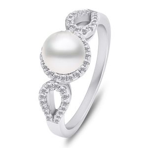 Brilio Silver Elegantní stříbrný prsten s perlou a zirkony RI068W 58 mm obraz