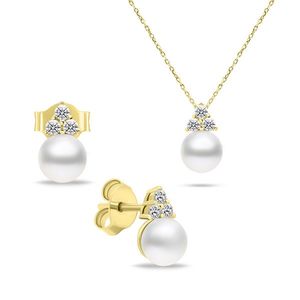 Brilio Silver Nadčasová pozlacená sada šperků s pravými perlami SET228Y (náušnice, náhrdelník) obraz