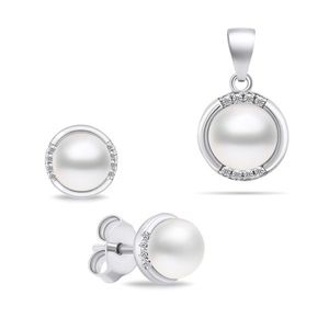Brilio Silver Půvabný stříbrný set šperků s perlami SET229W (náušnice, přívěsek) obraz