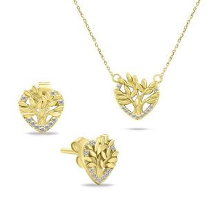 Brilio Silver Slušivý pozlacený set šperků Strom života SET236Y (náhrdelník, náušnice) obraz