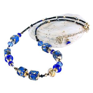 Lampglas Elegantní náhrdelník Deep Blue s 24karátovým zlatem a ryzím stříbrem v perlách Lampglas NCU50 obraz