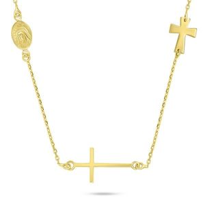 Brilio Silver Slušivý pozlacený náhrdelník s křížem NCL108Y obraz