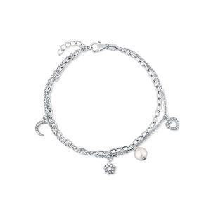 JwL Luxury Pearls Dvojitý stříbrný náramek s přívěsky a pravou perlou JL0802 obraz