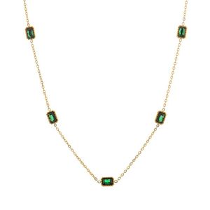 Troli Okouzlující pozlacený náhrdelník se zelenými krystaly obraz