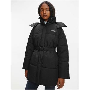 Černý dámský prošívaný zimní kabát s kapucí Calvin Klein Jeans obraz