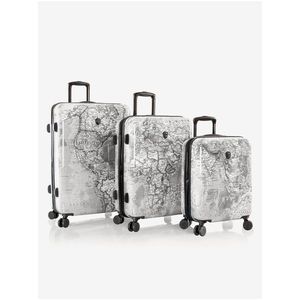 Sada tří vzorovaných cestovních kufrů v bílé barvě Heys Journey 3G S, M, L Black/White Map obraz