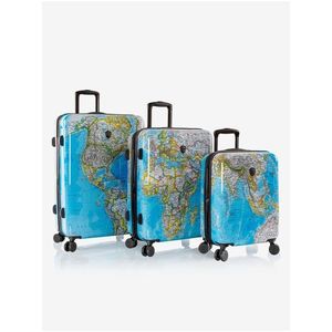 Sada tří vzorovaných cestovních kufrů v modré barvě Heys Journey 3G S, M, L Blue Map obraz