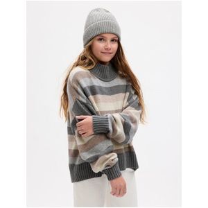 Béžovo-šedý holčičí pruhovaný svetr se stojáčkem GAP obraz