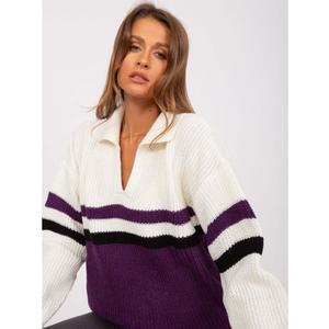 Dámský svetr s límečkem oversize UTINI ecru fialový obraz
