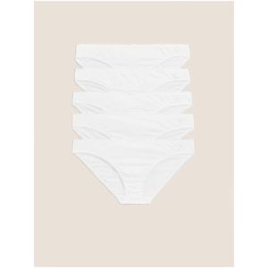 Bikini kalhotky z bavlny s lycrou®, 5 ks v balení Marks & Spencer bílá obraz
