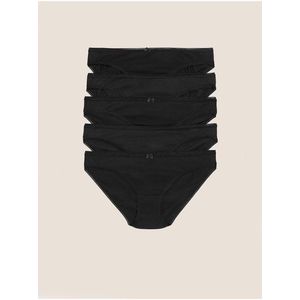 Bikini kalhotky z bavlny s lycrou®, 5 ks v balení Marks & Spencer černá obraz