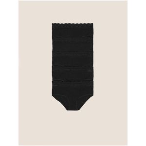 Krajkové midi kalhotky z bavlny s lycrou, 5 ks v balení Marks & Spencer černá obraz