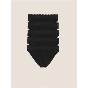 Krajkové kalhotky z bavlny s lycrou, 5 ks v balení Marks & Spencer černá obraz