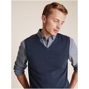 Čistě bavlněný svetr bez rukávů Marks & Spencer námořnická modrá obraz