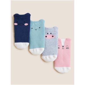 Froté ponožky pro miminka se zvířecím motivem a vysokým podílem bavlny, 4 páry Marks & Spencer vícebarevná obraz