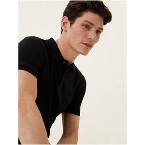 Černé pánské polo tričko úzkého střihu z čisté bavlny Marks & Spencer obraz
