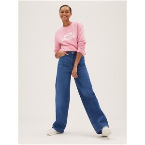 Modré dámské široké džíny s vysokým pasem Marks & Spencer obraz