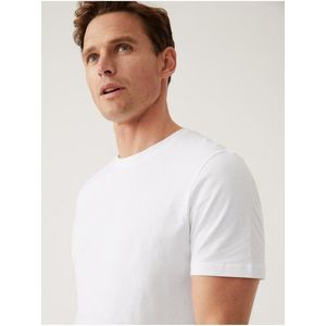 Bílé pánské bavlněné basic tričko Marks & Spencer obraz