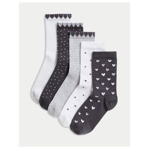 Sada pěti párů holčičích vzorovaných ponožek v šedé a bílé barvě Marks & Spencer obraz