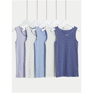 Sada pěti holčičích vzorovaných tílek v modré, fialové a bílé barvě Marks & Spencer obraz
