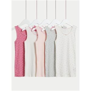 Sada pěti holčičích vzorovaných tílek v růžové, bílé a šedé barvě Marks & Spencer obraz
