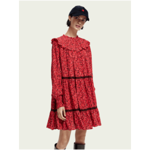 Červené dámské vzorované šaty s volány Scotch & Soda obraz