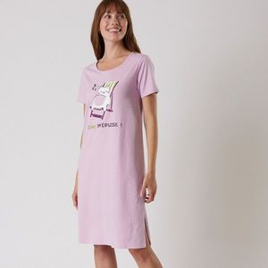 Blancheporte Krátká noční košile s krátkými rukávy a potiskem "Kočky" šeříková 56 obraz