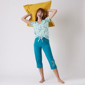 Blancheporte Pyžamové tričko s krátkými rukávy a potiskem květin bledě modrá 34/36 obraz
