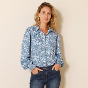 Blancheporte Propínací košile s potiskem a macramé modrá/režná 54 obraz